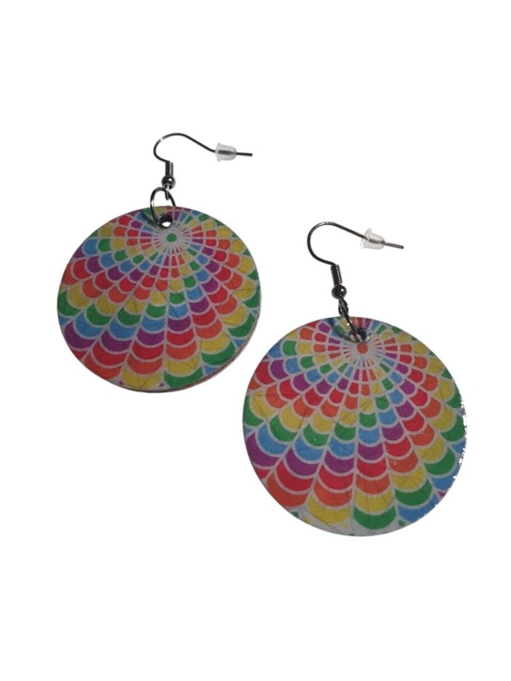 Rainbow Handmade Round Dangle Earrings Pride School Lightweight Hooks Glossy Gif